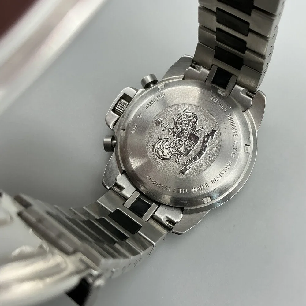 Hamilton Khaki Mens Watch 36mm Chronograph 6313 Black Dial New Battery 7